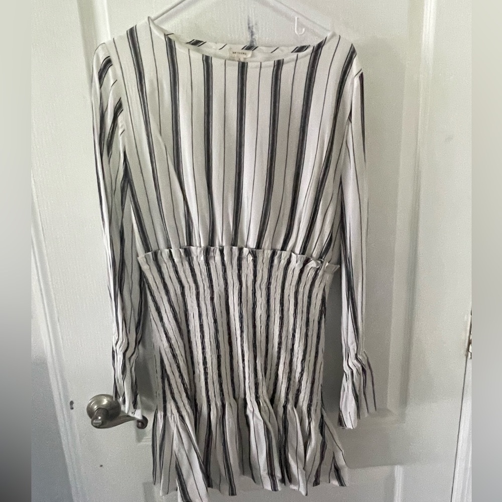 Long sleeve black and white ruffle dress